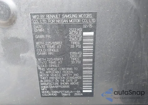 2015 Nissan Rogue S from USA, damaged, VIN KNMAT2MV6FP539591